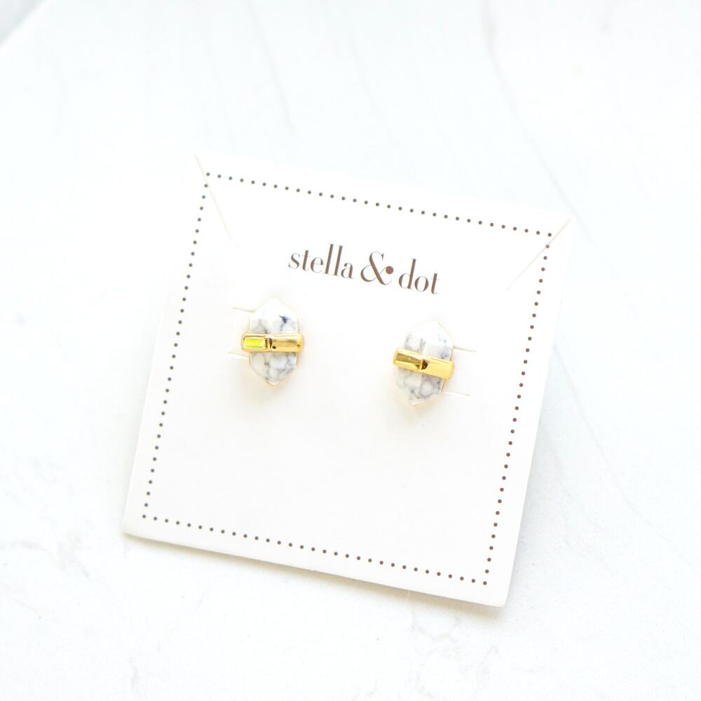 Stella & Dot Stone Rebel Studs Earrings Gold